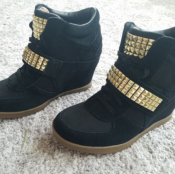 Skch3 Black Gold Wedge Sneakers